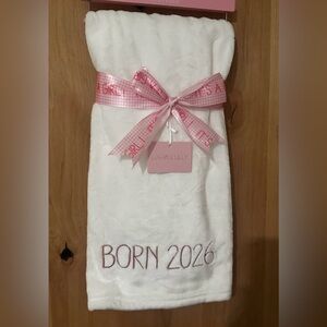 Logan & Lilly Born in 2026 White Baby Blanket with Pink Embroidery 30"x40" NWT